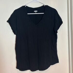 Old Navy EveryWear V-Neck T-Shirt Black Short Sleeve Cotton Top  L Tall